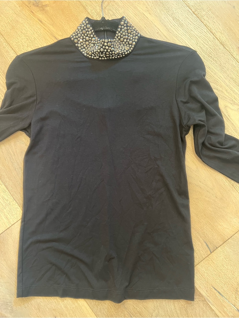 L'AGENCE Black Long-Sleeve Shirt with Studded Mock Neck